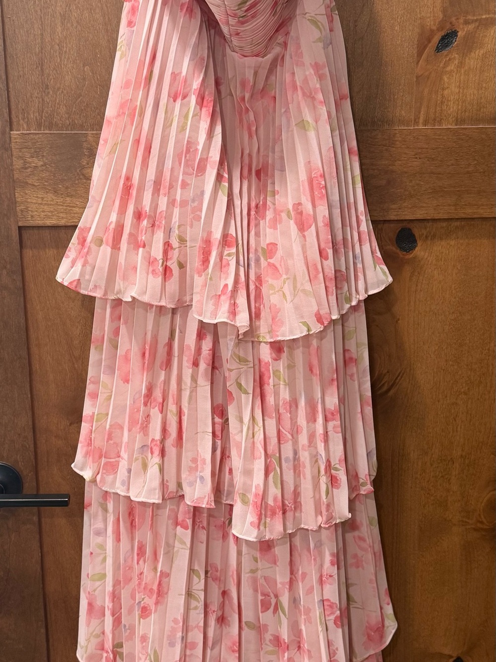 Pink Floral Tiered Pleated Dress